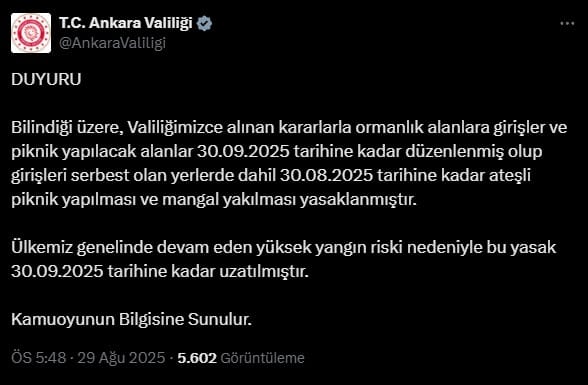 Ankara Valiligi Orman Yasagi