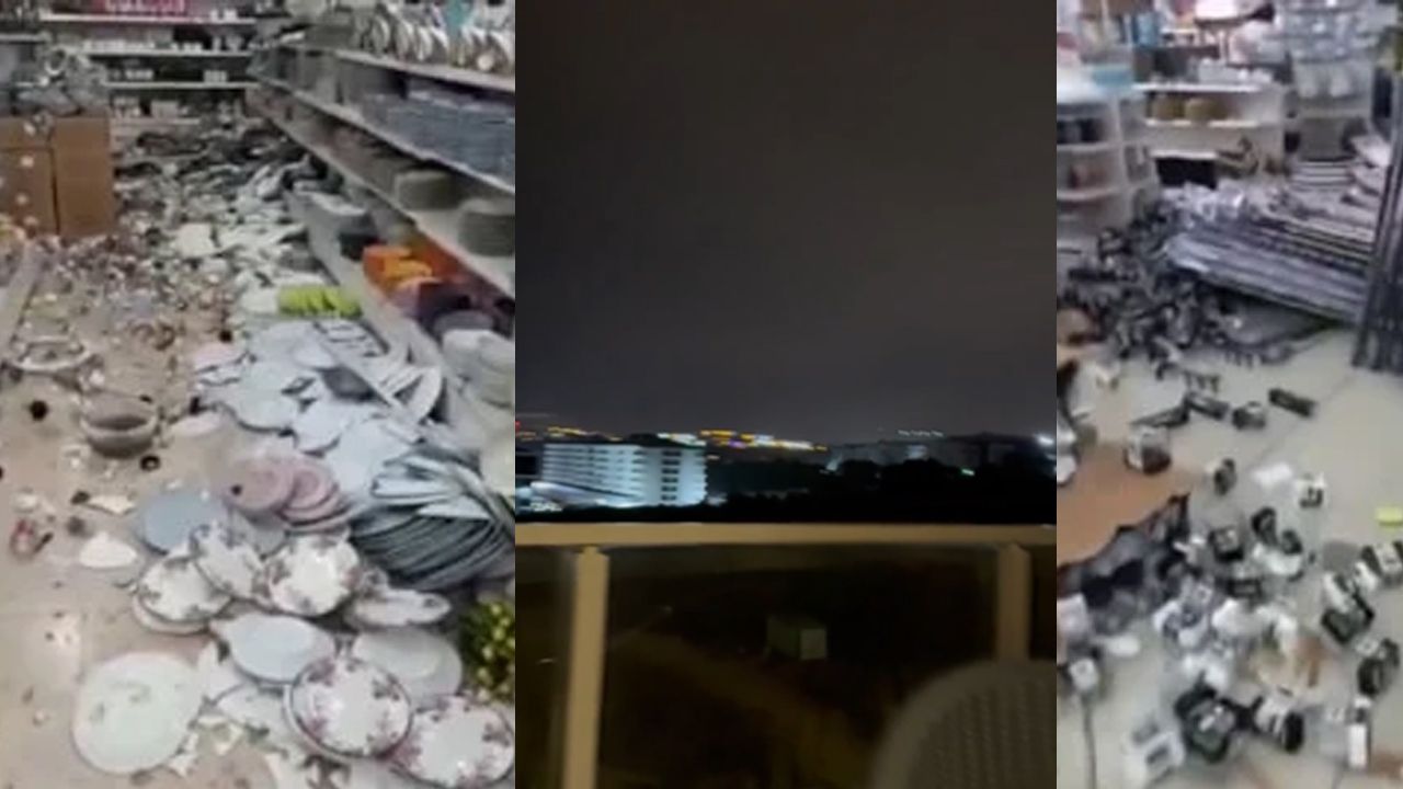 6.1 büyüklüğündeki depremin korkunç görüntüsü! Gökyüzünde şiddetli bir gürültü duyuldu