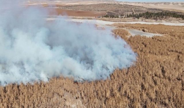 Konya'da kuruyan Gök Gölü 2 gündür yanıyor